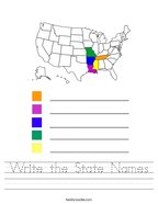 Write the State Names Handwriting Sheet
