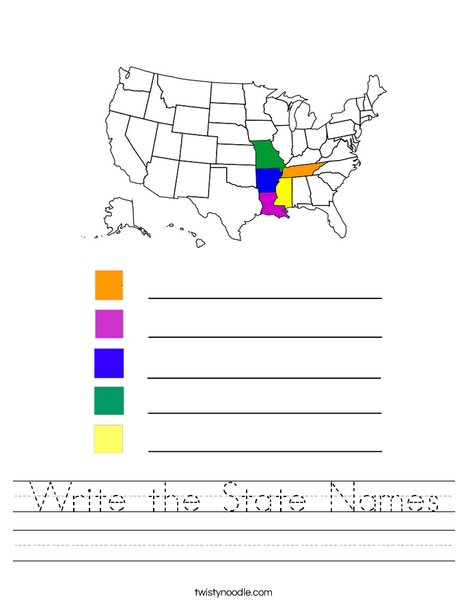 Write the state names- mississippi Worksheet