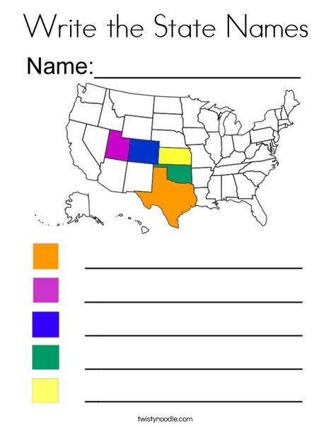 Write the State Names-MW Coloring Page