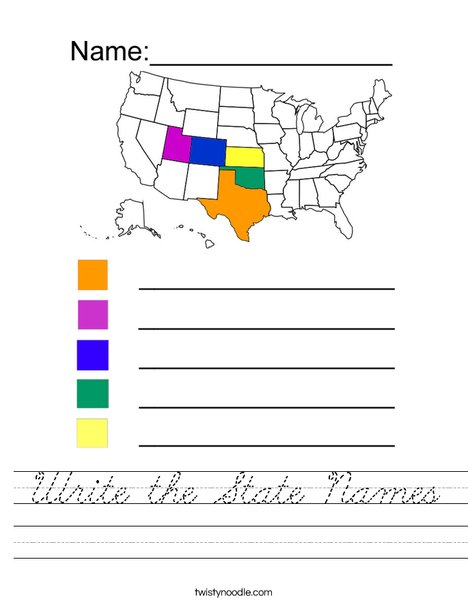 Write the State Names-MW Worksheet