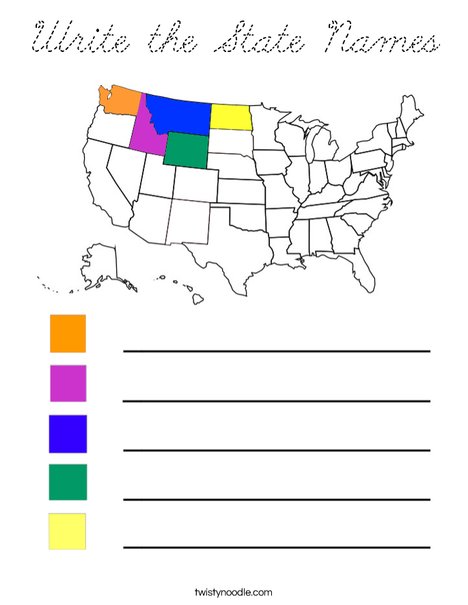 Write the State Names-NW Coloring Page