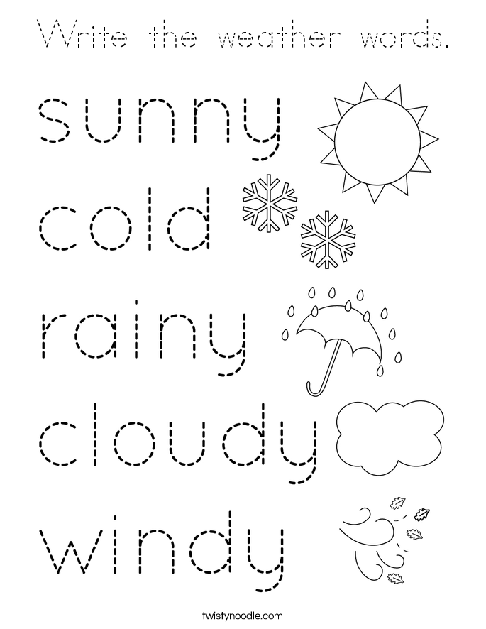 Write the weather words. Coloring Page