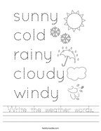 Write the weather words Handwriting Sheet