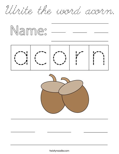 Write the word acorn. Coloring Page