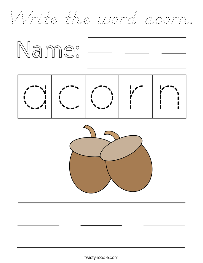 Write the word acorn. Coloring Page