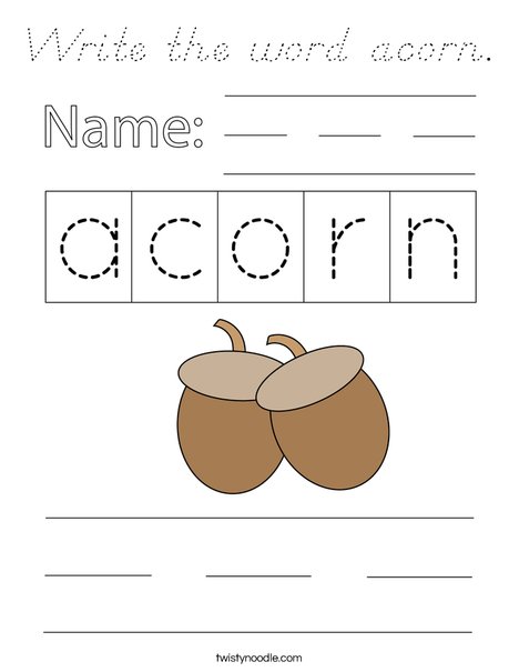Write the word acorn. Coloring Page