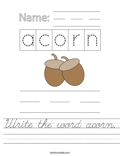 Write the word acorn. Worksheet