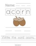 Write the word acorn Handwriting Sheet