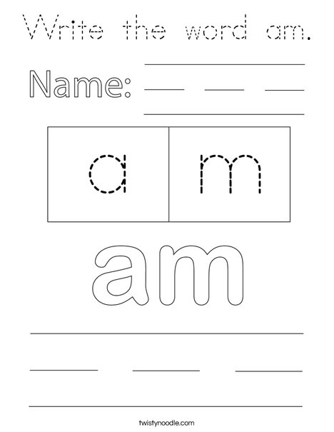 Write the word am. Coloring Page