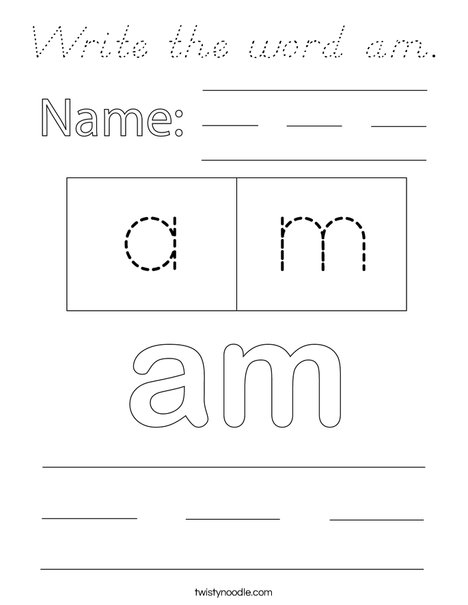 Write the word am. Coloring Page