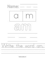 Write the word am Handwriting Sheet