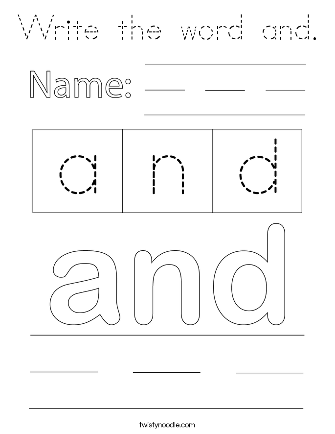 Write the word and. Coloring Page