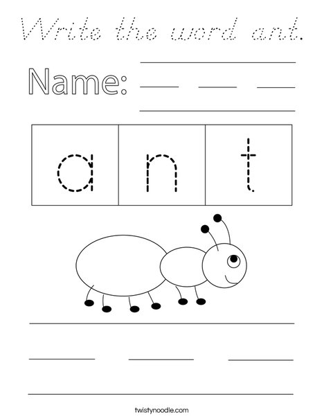 Write the word ant. Coloring Page