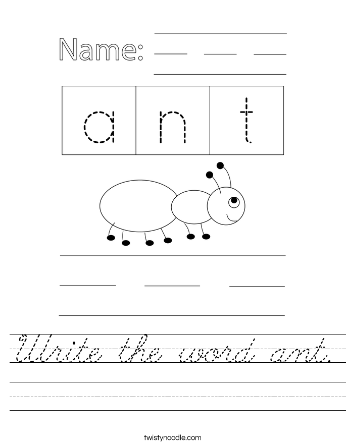 Write the word ant. Worksheet