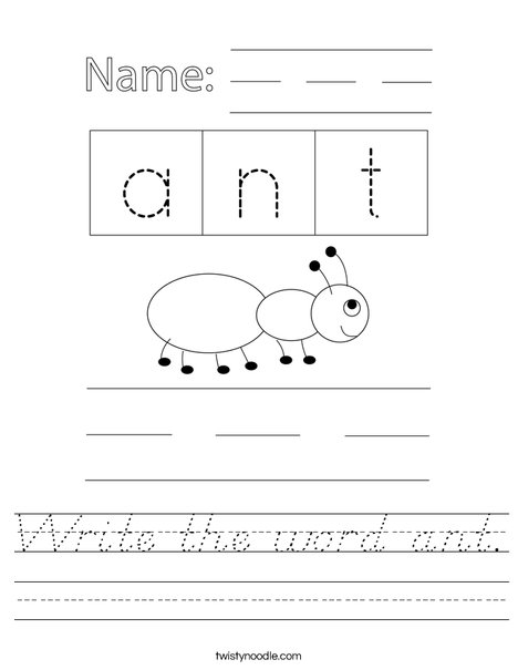 Write the word ant. Worksheet