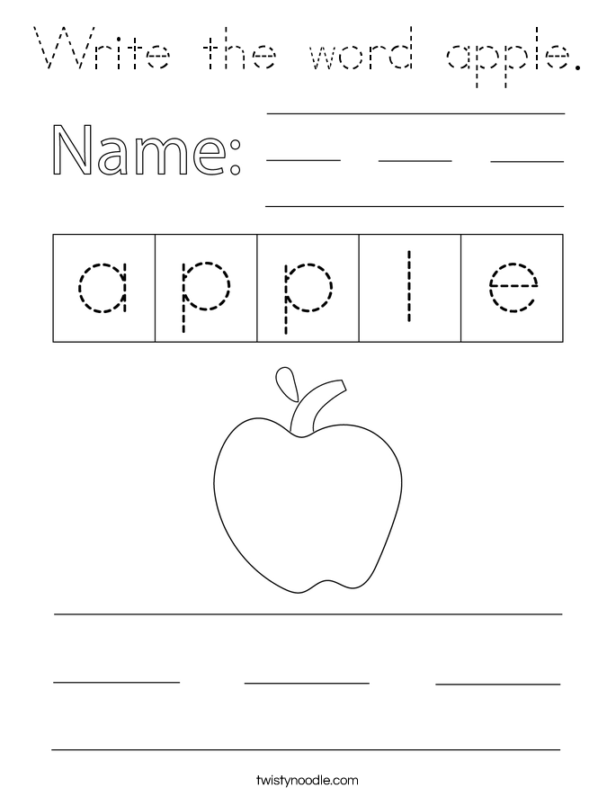 Write the word apple. Coloring Page
