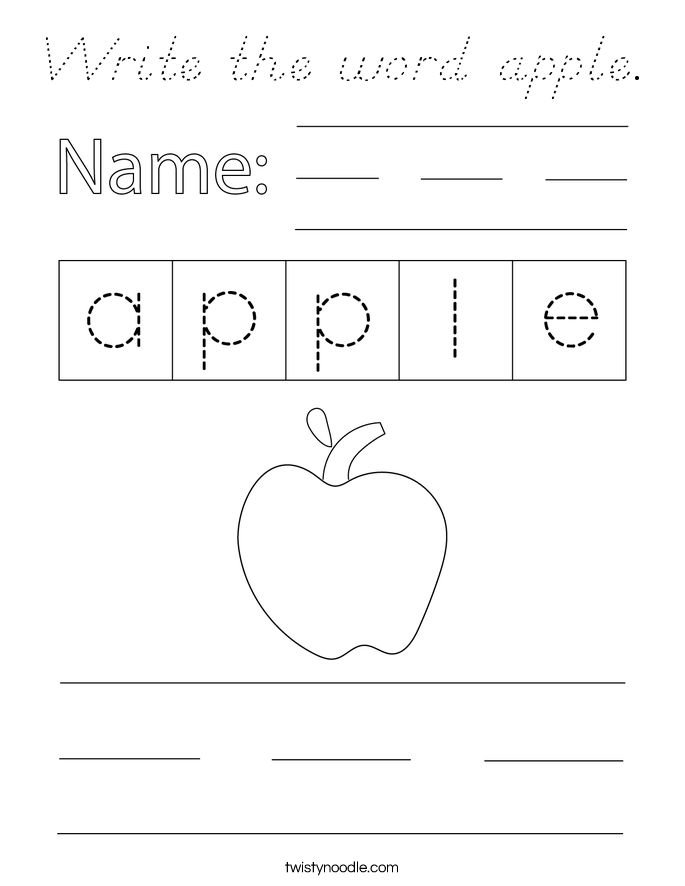 Write the word apple. Coloring Page