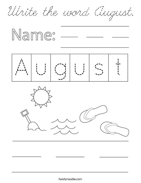 Write the word August. Coloring Page