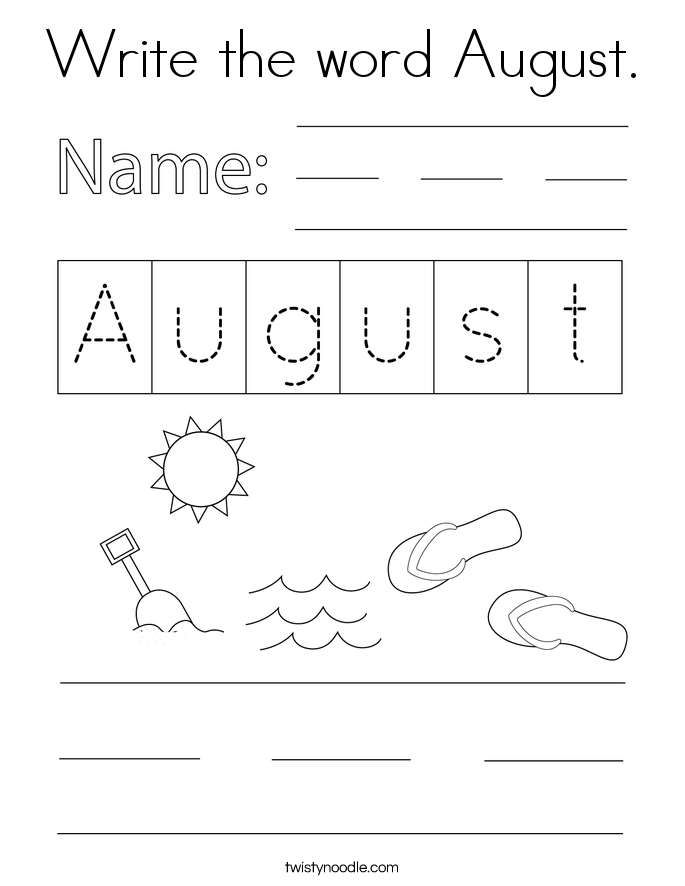 Write the word August. Coloring Page