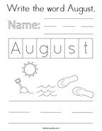 Write the word August Coloring Page