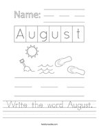 Write the word August Handwriting Sheet