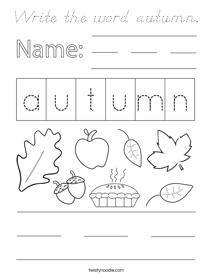 Write the word autumn. Coloring Page