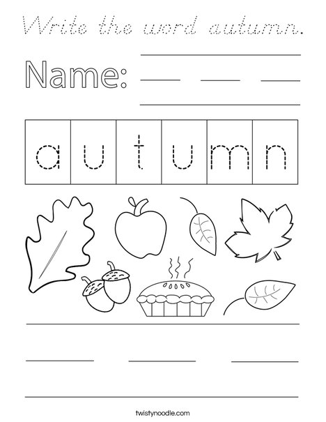 Write the word autumn. Coloring Page