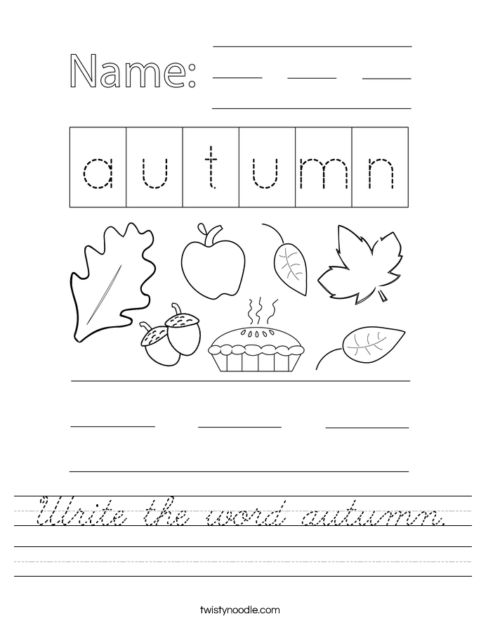 Write the word autumn. Worksheet