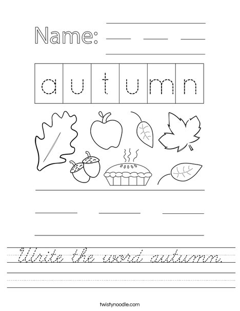 Write the word autumn. Worksheet