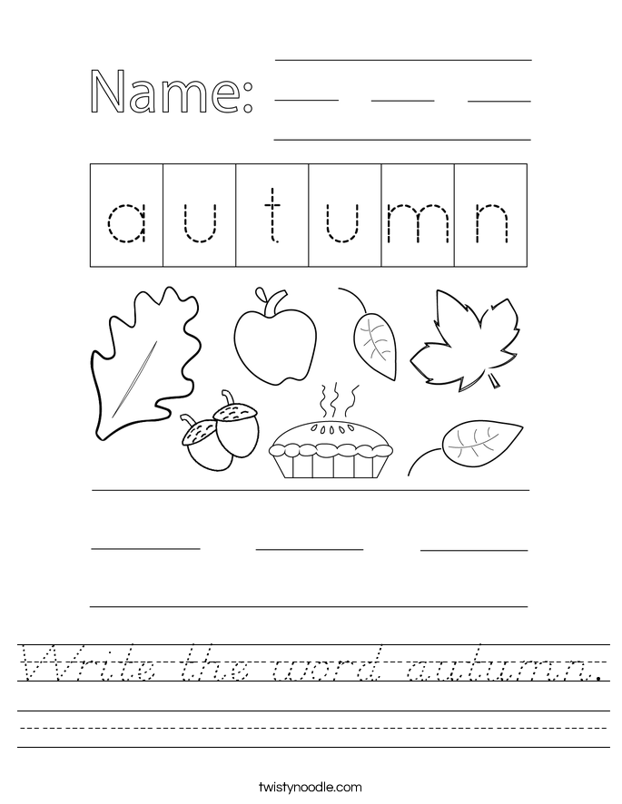 Write the word autumn. Worksheet