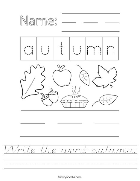 Write the word autumn. Worksheet