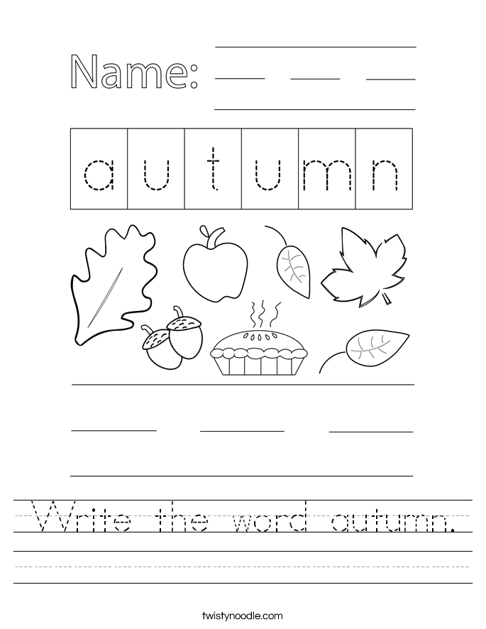 Write the word autumn. Worksheet