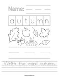Write the word autumn. Worksheet