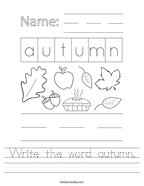 Write the word autumn Handwriting Sheet
