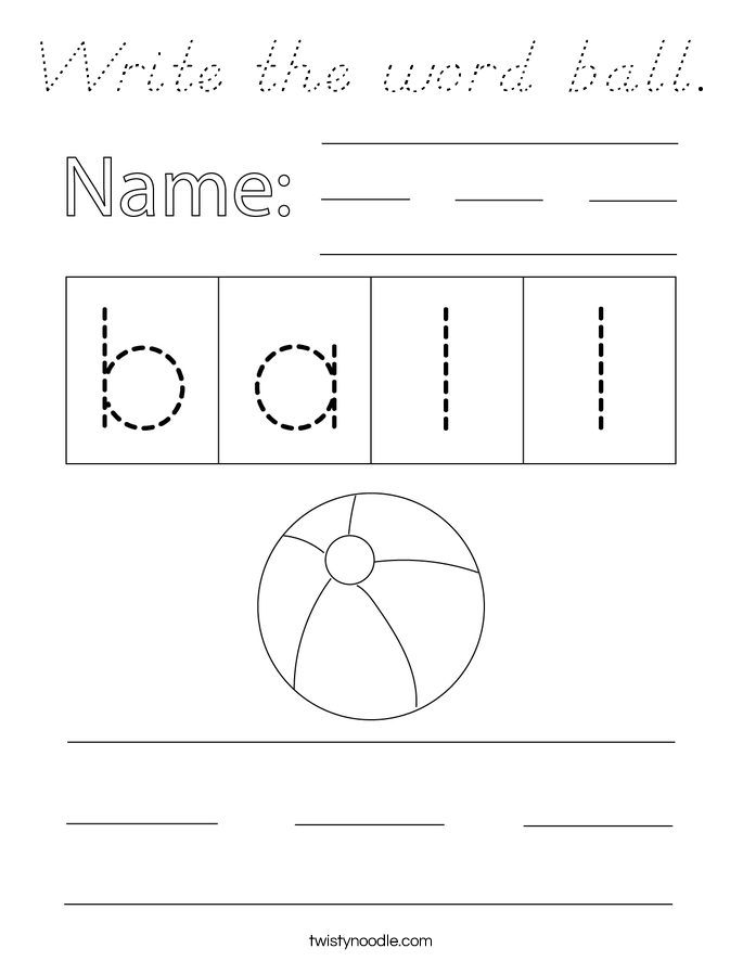 Write the word ball. Coloring Page