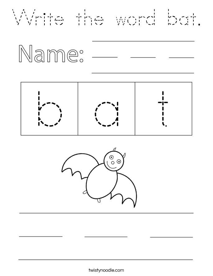 Write the word bat. Coloring Page