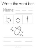 Write the word bat. Coloring Page