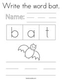 Write the word bat Coloring Page