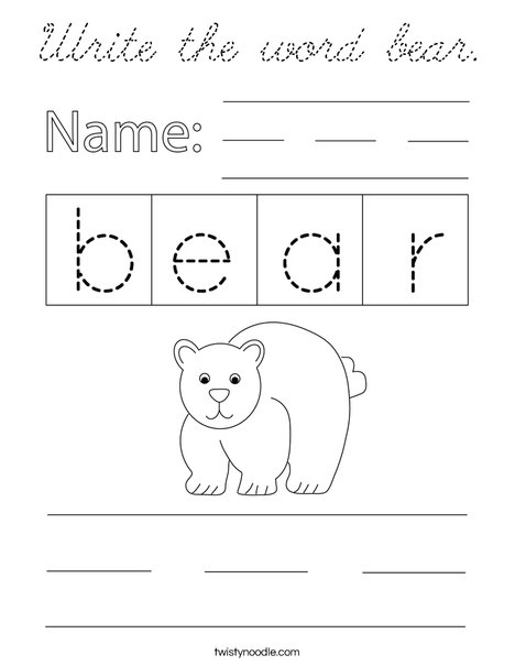 Write the word bear. Coloring Page