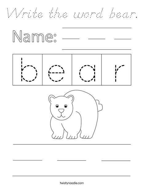 Write the word bear. Coloring Page