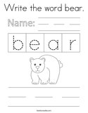 Write the word bear Coloring Page