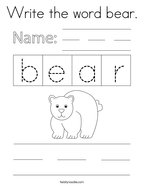 Write the word bear Coloring Page