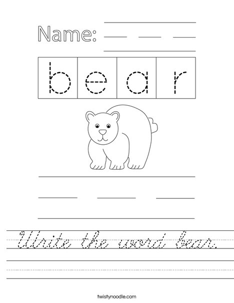 Write the word bear. Worksheet