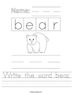 Write the word bear Handwriting Sheet