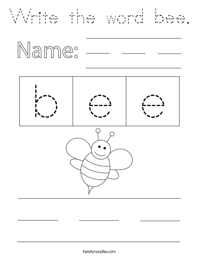 Write the word bee. Coloring Page