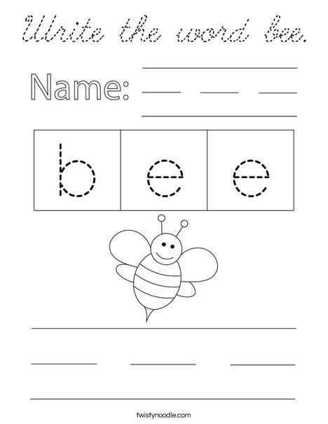 Write the word bee. Coloring Page