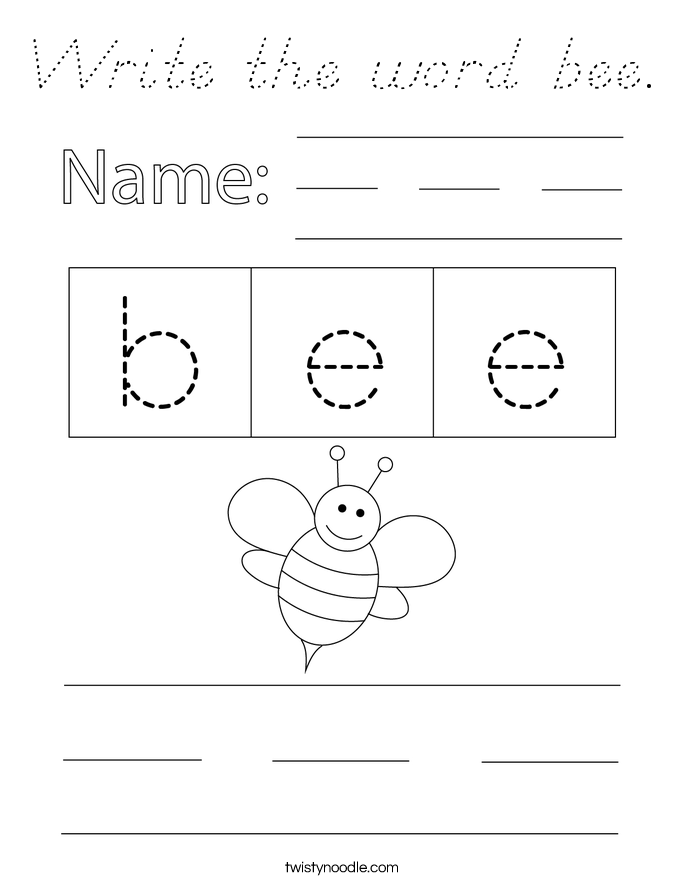 Write the word bee. Coloring Page