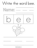 Write the word bee Coloring Page
