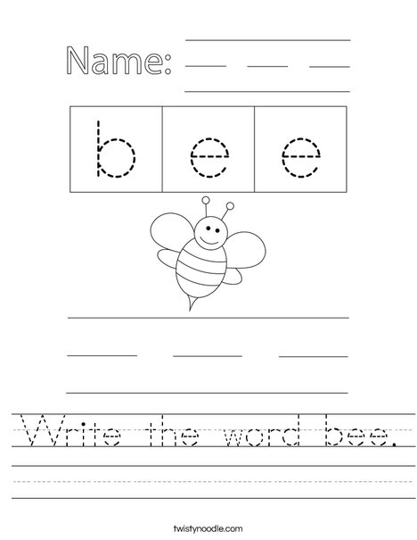 Write the word bee. Worksheet