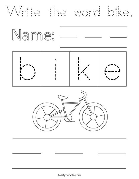 Write the word bike. Coloring Page